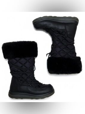 Cougar | Black Quilted Lace Up Winter Boots with Faux Fur Trim Style : Astral